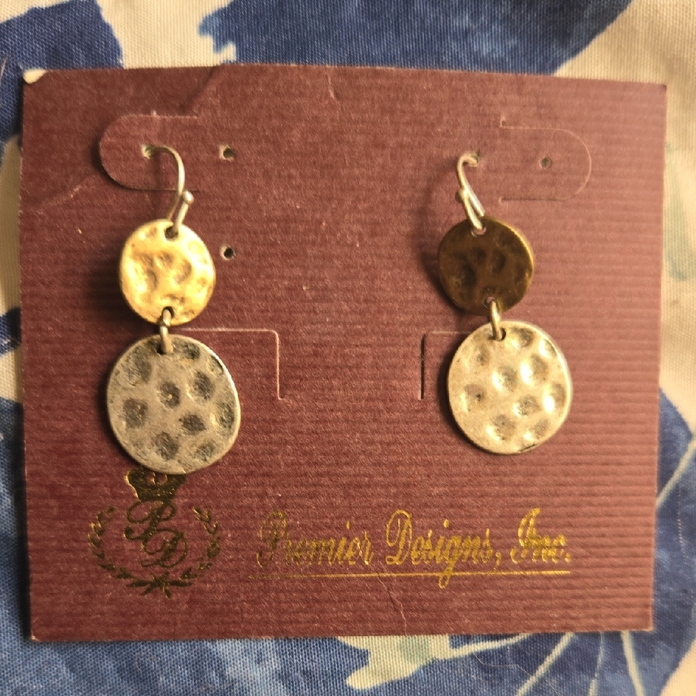 Premier Designs Two-Tone Hammered Earrings